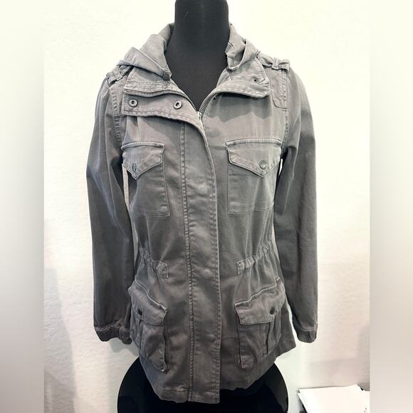 TINSEL | Charcoal Gray Utility Cargo Jacket with Hood | Size Small - Picture 2 of 9
